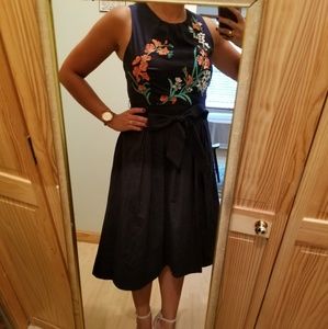 Floral Embroidered Navy Hi-Lo Dress